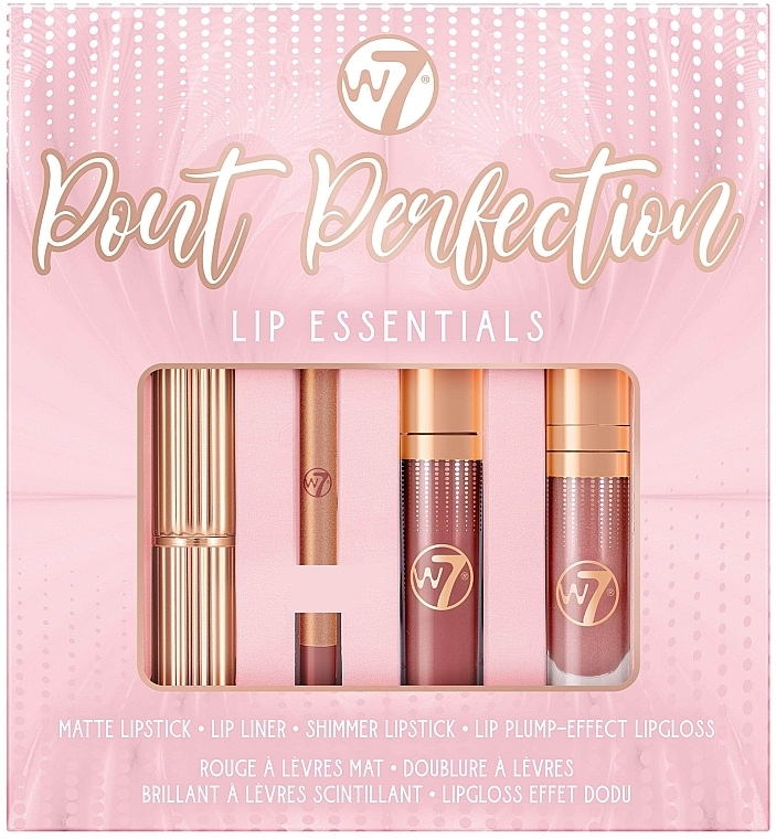 Set - W7 Pout Perfection Lip Essentials Set (lipstick/3.5g + l/liner/0.8g + lip/gloss/3ml + lip/gloss/4ml) — photo N2