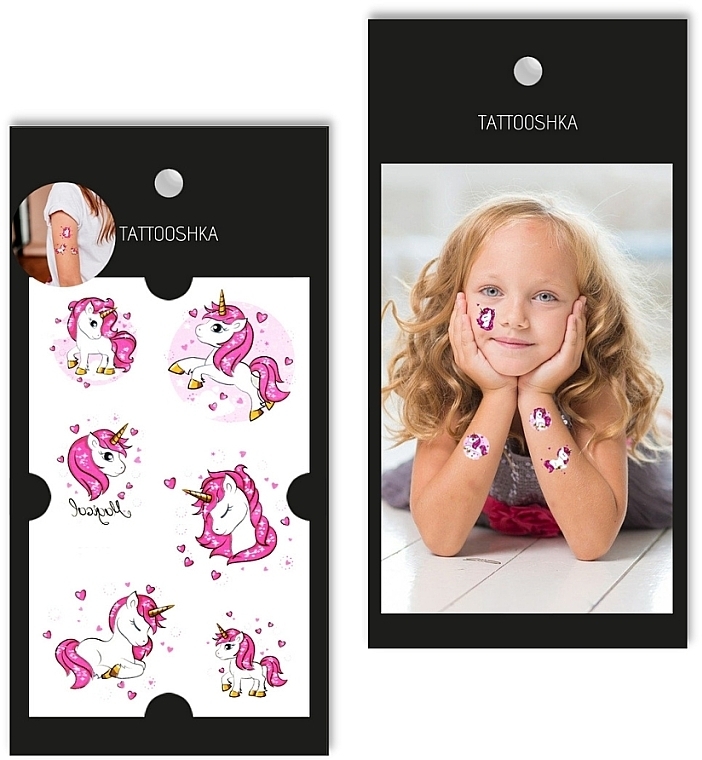 Kids Temporary Tattoo Set "Pink Unicorn" - Tattooshka — photo N1