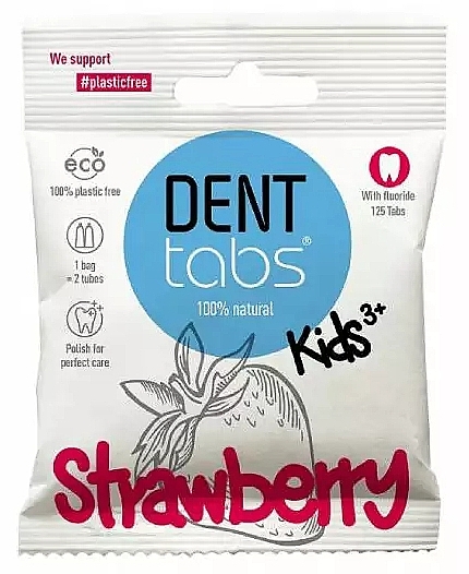 Fluoride-Free Tooth Cleaning Tablets for Kids "Strawberry" - Denttabs Teeth Cleaning Tablets Kids Strawberry Fluoride Free — photo N8