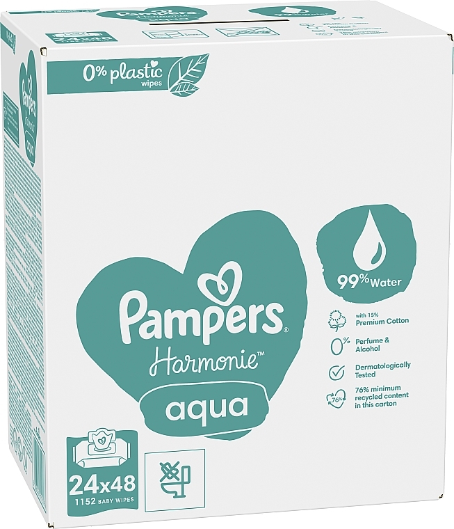 Baby Wet Wipes, 24x48 pcs - Pampers Harmonie Aqua Baby Wipes — photo N4