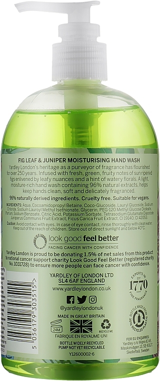 Fig Leaf & Juniper Hand Wash - Yardley Fig Leaf & Juniper Moisturising Hand Wash — photo N11