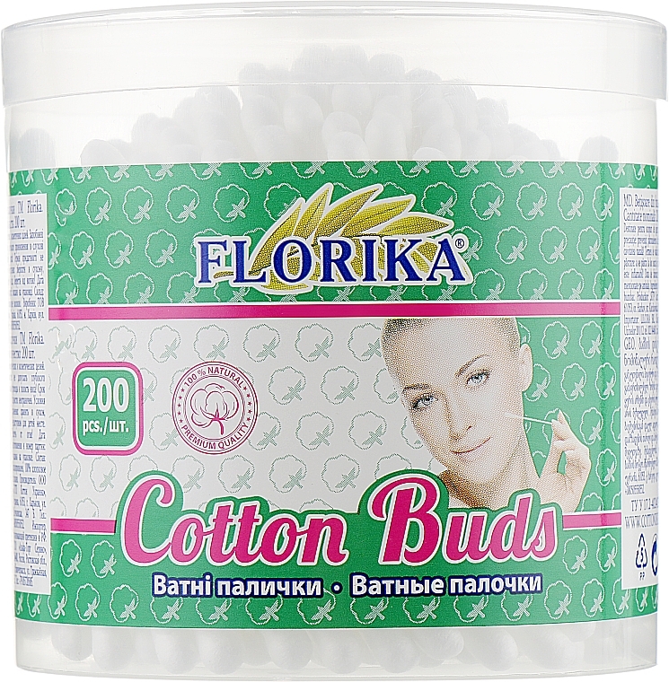 Cotton Buds in Round Jar, 200 pcs - Florika — photo N2