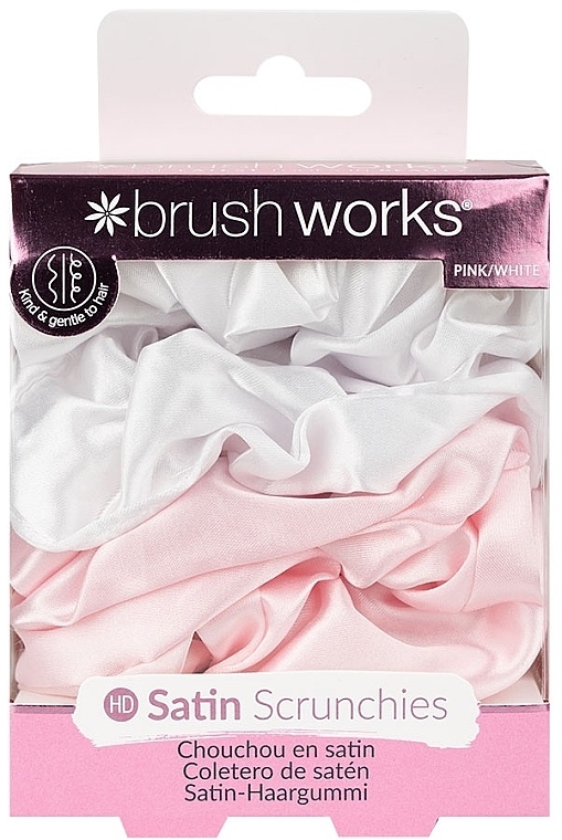 Satin Scrunchies, pink and white, 4 pcs - Brushworks Pink & White Satin Scrunchies — photo N1