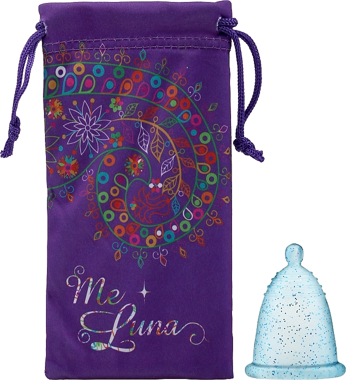 Menstrual Cup with Ball Handle, S-size, blue glitter - MeLuna Classic Menstrual Cup — photo N16