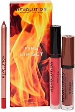 Fragrances, Perfumes, Cosmetics Makeup Set - Makeup Revolution Fire Lip Set (l/gloss/3.5ml + lipstick/3ml + l/liner/1g)