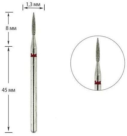 Diamond Nail Drill Bit 'Flame', 243 013R 1.3mm, red mark - Tufi Profi Premium — photo N11