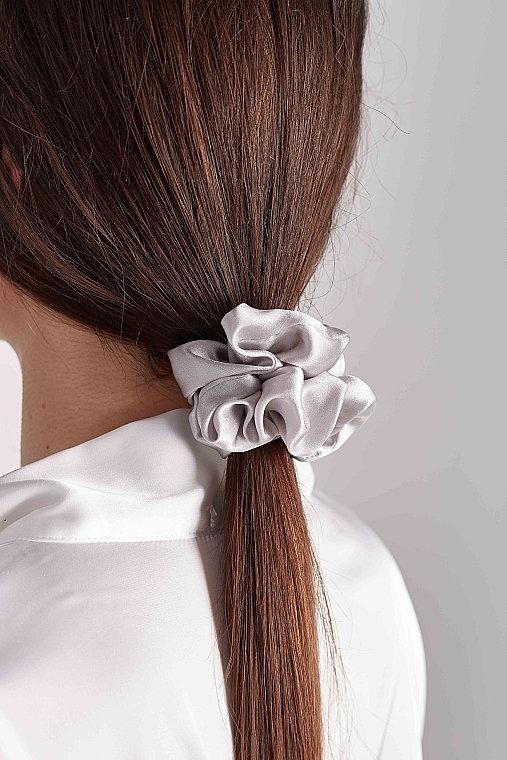 Natural Silk Hair Scrunchies, size M, grey+black - de Lure Scrunchie Set — photo N33