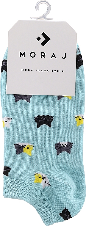 Women Cotton Socks with Kittens, blue - Moraj — photo N1