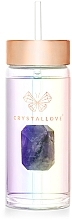 Glass Holographic Water Bottle with Amethyst & Tube, 400 ml - Crystallove Glass Hologram Water Bottle with Amethyst and Straw — photo N7