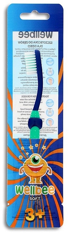 Kids Toothbrush, soft, 3+ years, blue and blue - Wellbee — photo N2