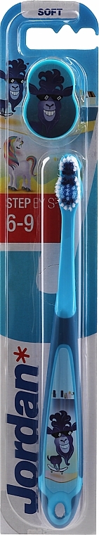 Kids Soft Toothbrush Step by Step 3 (6-9), with cap, blue with donkey - Jordan — photo N2