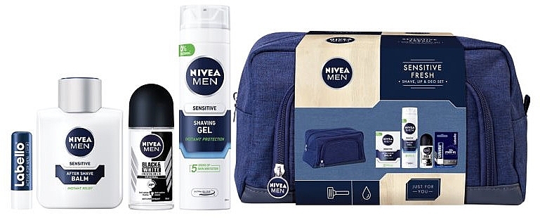 Set - Nivea Men Sensitive Fresh (sh/gel/200ml + ash/balm/100ml + deo/50ml + l/balm/4.8g + bag) — photo N16