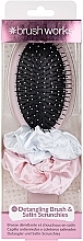 Hair Set - Brushworks Detangling Brush & Satin Scrunchies (hairbands/2pcs+h/brush) — photo N1