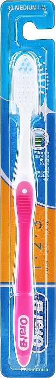 Medium Toothbrush, pink 2 - Oral-B 1 2 3 Classic 40 Medium — photo N1
