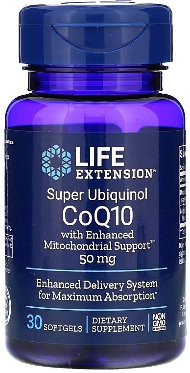 Dietary Supplement "Coenzyme Q10", 50mg - Life Extension Super Ubiquinol CoQ10 with Enhanced Mitochondrial Support — photo N1