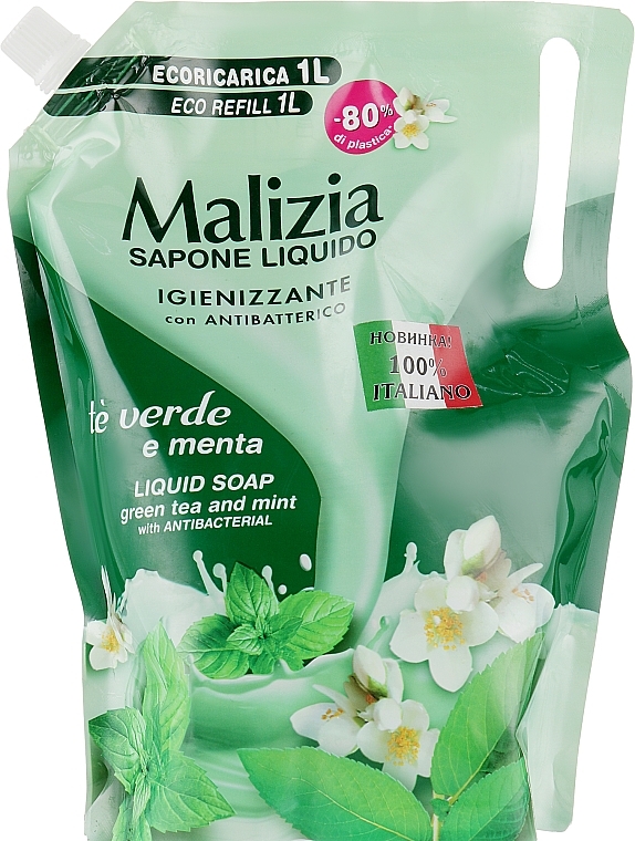 Green Tea & Mint Liquid Soap - Malizia (doy-pack)  — photo N1