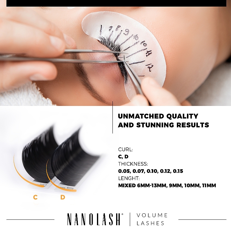 False Lashes C, 0.15 (9 mm) - Nanolash Volume Lashes — photo N4