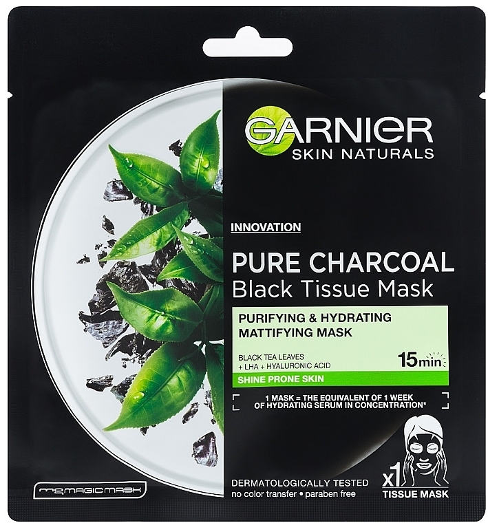Oily Skin Black Sheet Mask "Cleansing Charcoal" - Garnier Pure Charcoal Tissue Mask — photo N1
