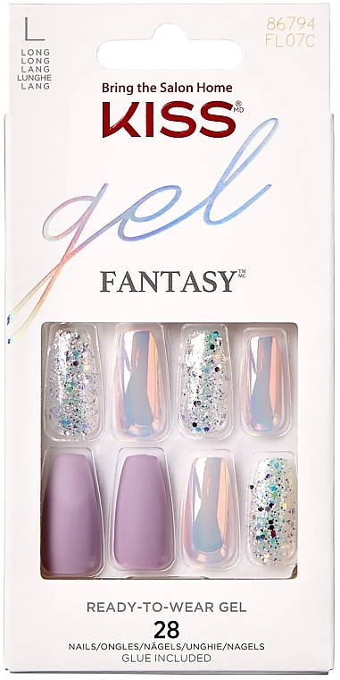 False Nail Set, size L - Kiss Gel Fantasy Ready to Wear Gel Rainbow Rings — photo N1