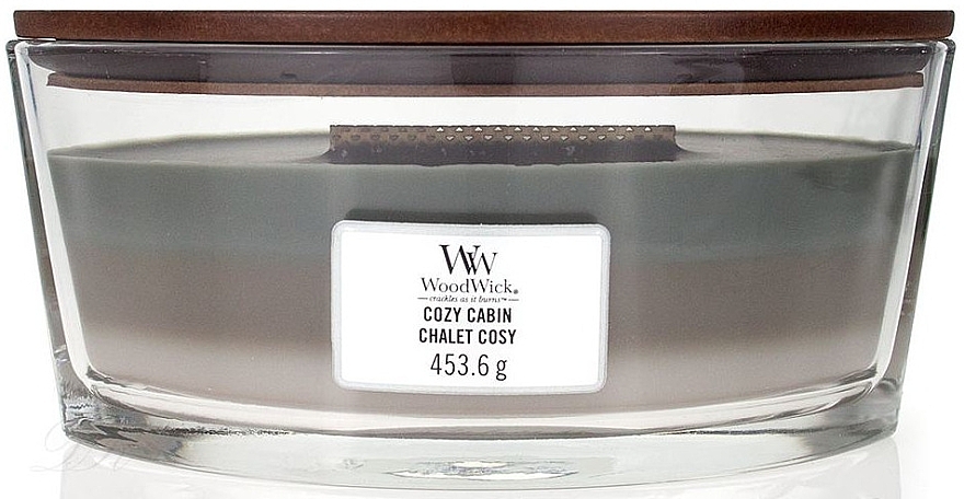 Scented Candle in Glass - WoodWick Cozy Cabin Trilogy Ellipse Candle — photo N4