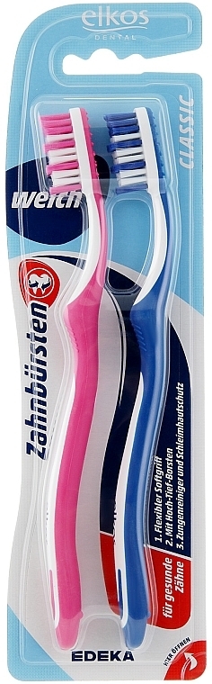 Soft Toothbrush, pink+blue - Elkos Dental Classic — photo N2