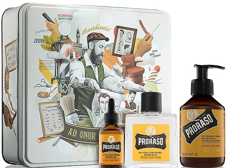 Set - Proraso Wood & Spice Beard Kit (balm/100ml + shmp/200ml + oil/30ml) — photo N1