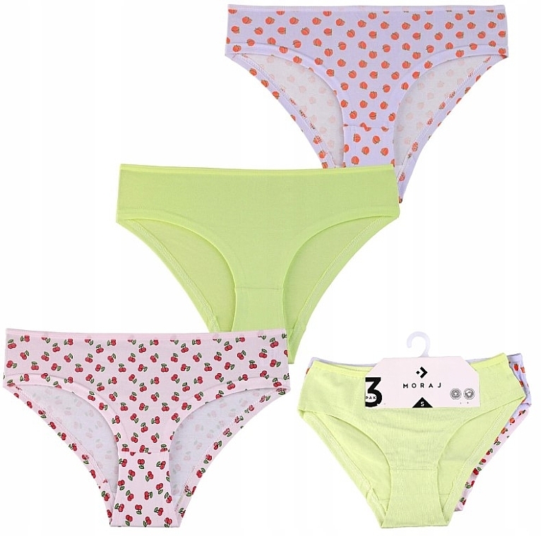 Women Slip Panties, green + blue with peaches + pink with cherries - Moraj — photo N1