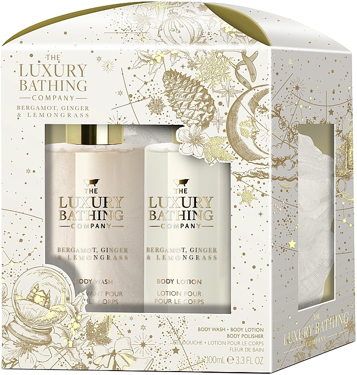 Set - Grace Cole The Luxury Bathing Bergamot Ginger & Lemongrass Glamorous Glow (b/lot/100ml + sh/gel/100ml + sponge/1pc) — photo N1