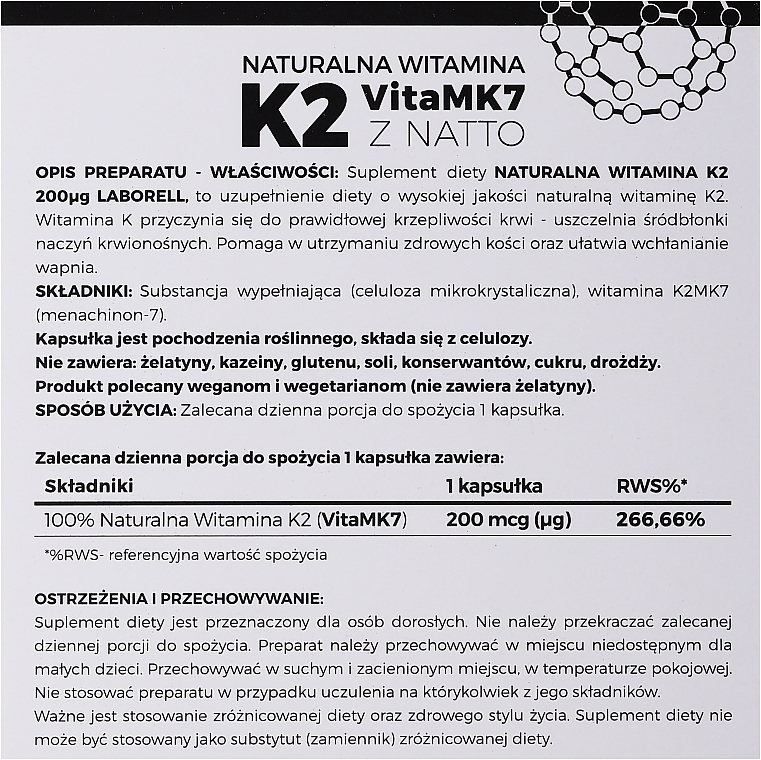 Vitamin K2 Vita MK-7 Dietary Supplement, 200mcg - Laborell — photo N23