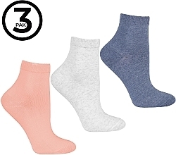 Short Women Socks, 3 pairs, gray/pink/blue - Moraj — photo N1