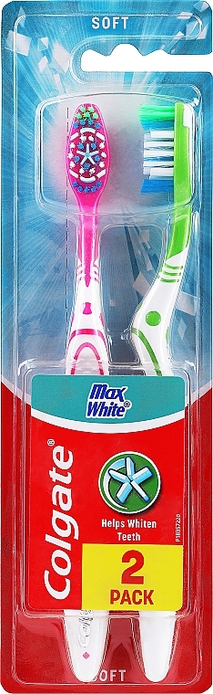 Toothbrush Max White Soft, pink + light green - Colgate Max White Soft Polishing Star — photo N1