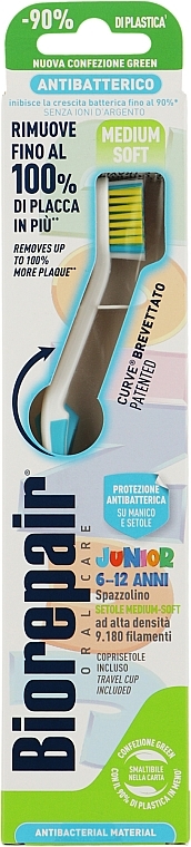Medium Kids Toothbrush "Perfect Cleansing", white & blue - Biorepair Curve Oral Care Pro — photo N1