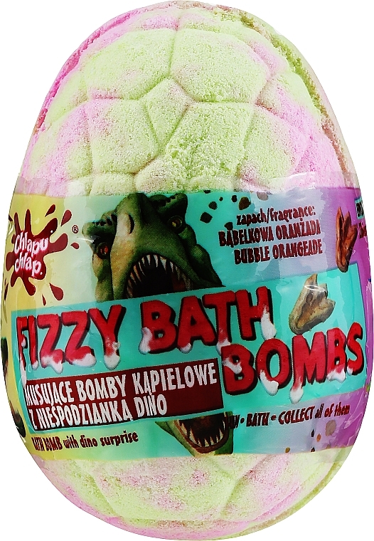 Dino Bath Bomb with Surprise, green-pink with orange scent - Chlapu Chlap Dino Bubble Orangeade Fizzy Bath Bombs — photo N1