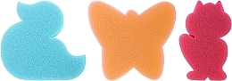 Fragrances, Perfumes, Cosmetics Kids Bath Sponge Set, 3 pcs, blue duck + orange butterfly + pink cat - Ewimark