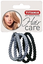 Fragrances, Perfumes, Cosmetics Hair Tie, twisted, elastic, 4.5 cm, 4 pcs, black and grey - Titania