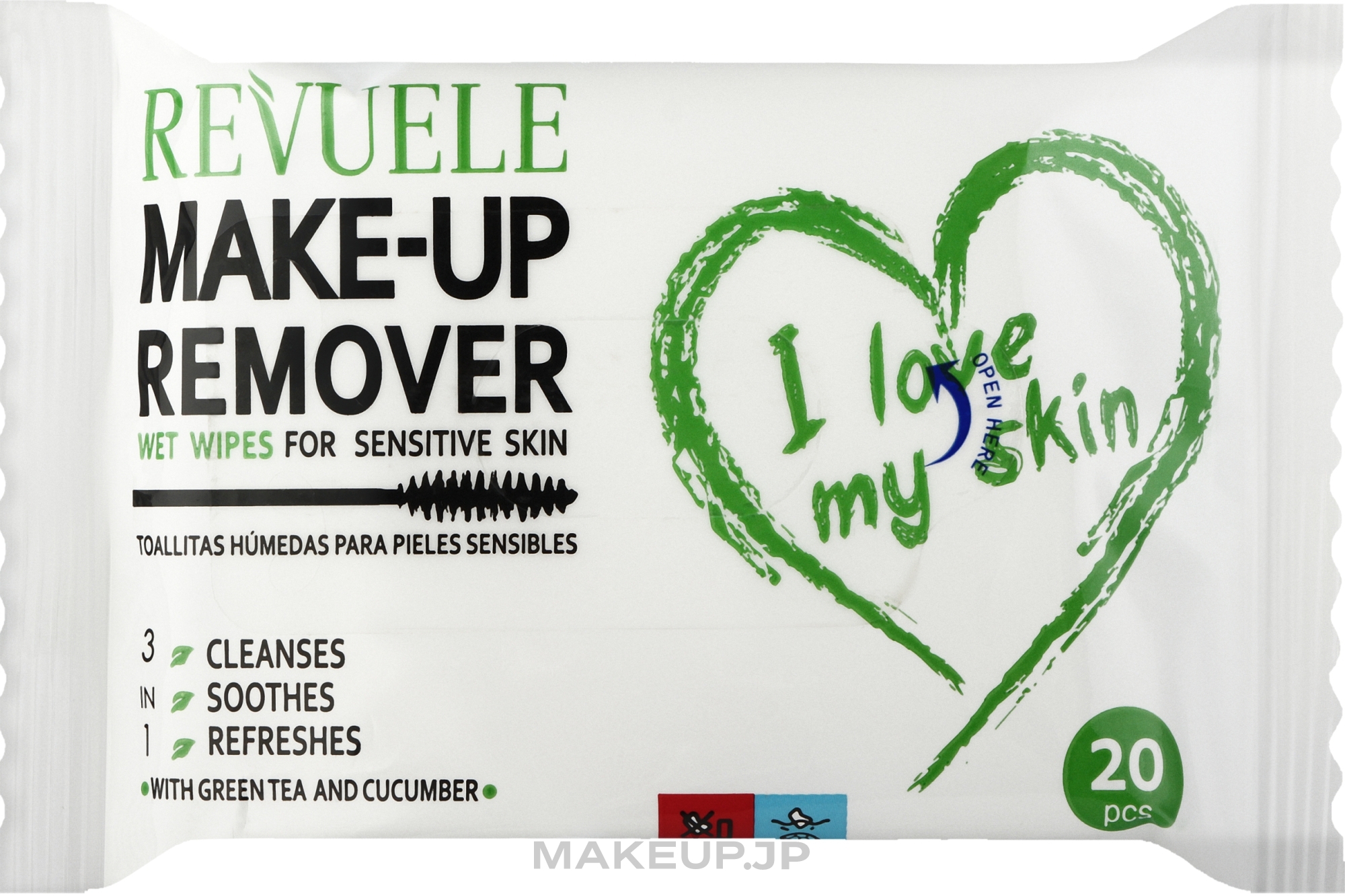 Green Tea & Cucumber Makeup Remover Wet Wipes for Sensitive Skin - Revuele Make-up Remover I Love My Skin Wet Wipes For Sensitive Skin — photo 20 szt.