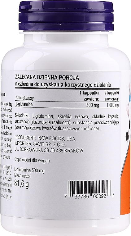 Dietary Supplement "L-Glutamine Amino Acid", 500mg - Now Foods L-Glutamine — photo N9