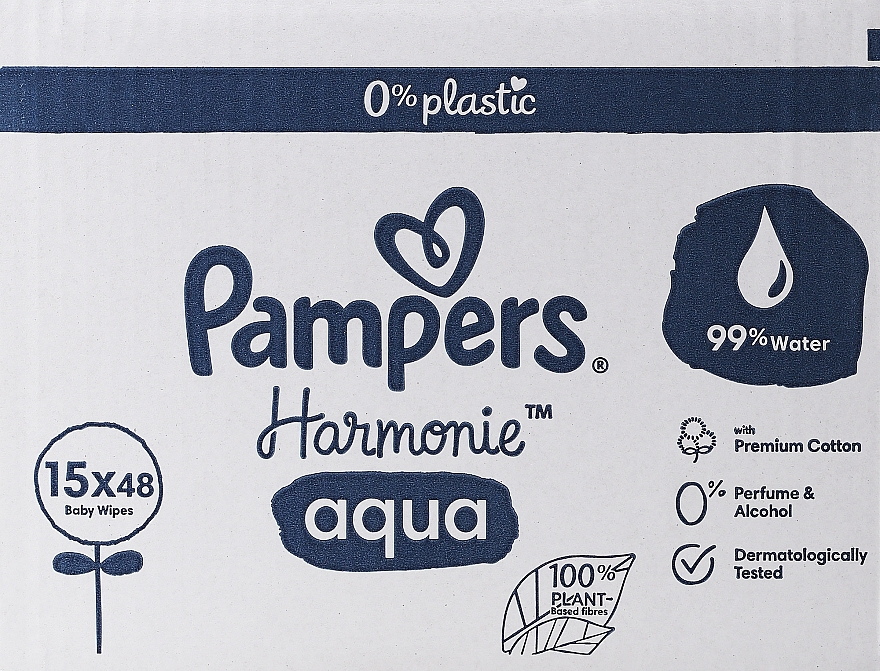 Baby Wet Wipes, 15x48 pcs - Pampers Harmonie Aqua Baby Wipes — photo N1