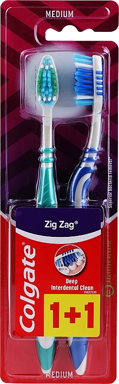 Zig Zag Plus Medium Toothbrush, naby + green - Colgate Zig Zag Plus Medium — photo N1