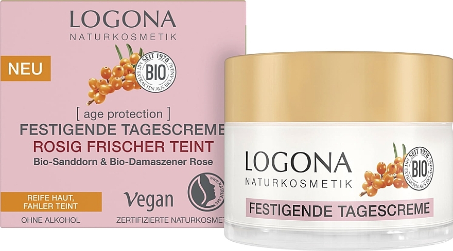 Anti-Wrinkle Sea Buckthorn & Rose Day Cream 'Fresh Glow' - Logona Festigende Tagescreme Rosig Frischer Teint — photo N1