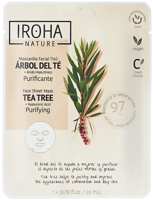 Sheet Mask - Iroha Nature Purifying Tea Tree + Hyaluronic Acid Sheet Mask — photo N2