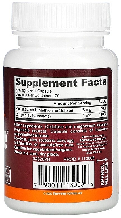 Dietary Supplement "Zinc" - Jarrow Formulas Zinc Balance — photo N5