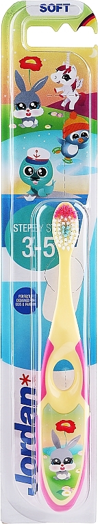 Kids Toothbrush Step 2 (3-5), soft, yellow and pink, bunny - Jordan — photo N1