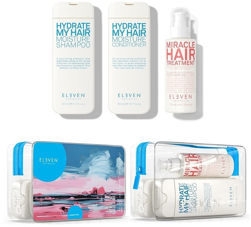 Set - Eleven Australia Hydrate Holiday Trio (shm/300ml + cond/300ml + h/spray/125ml + bag) — photo N1