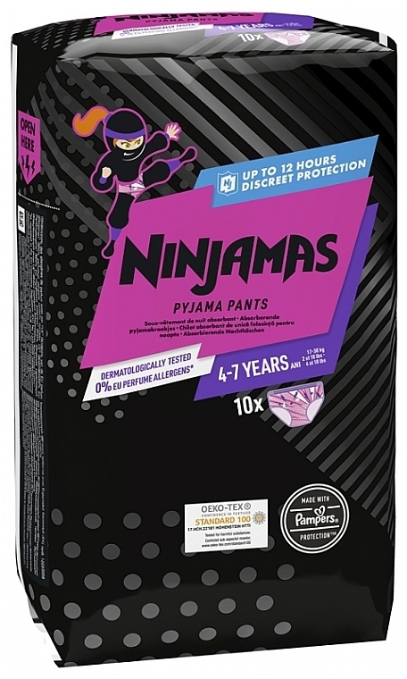 Ninjamas Pyjama Girl Pants, 4-7 Years (17-30 kg), 10 Pcs - Pampers — photo N1
