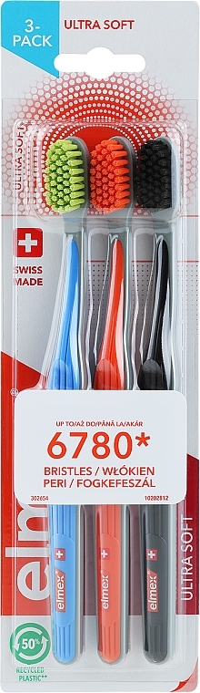 Ultra-soft Toothbrushes, black+blue+orange - Elmex Swiss Made — photo N3