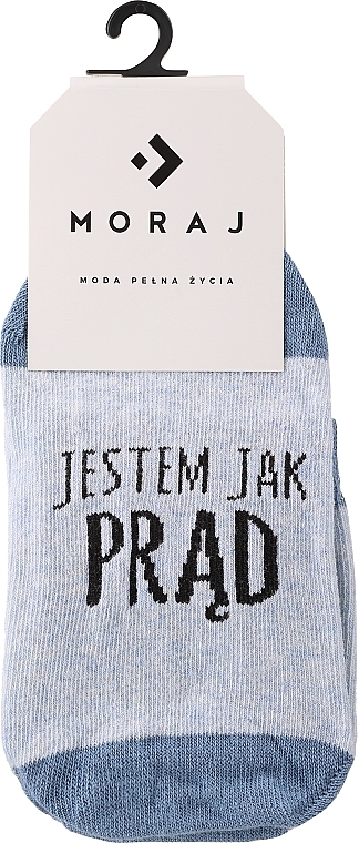 Women Short Socks with Funny Lettering, blue - Moraj — photo N1