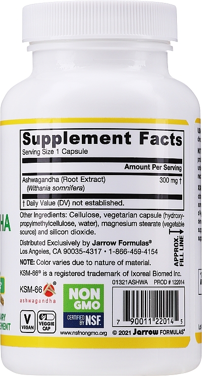 Dietary Supplement "Ashwagandha" - Jarrow Formulas Ashwagandha 300mg — photo N2