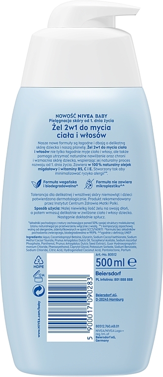 2-in-1 Body & Hair Wash, with pump dispenser - Nivea Baby — photo N2