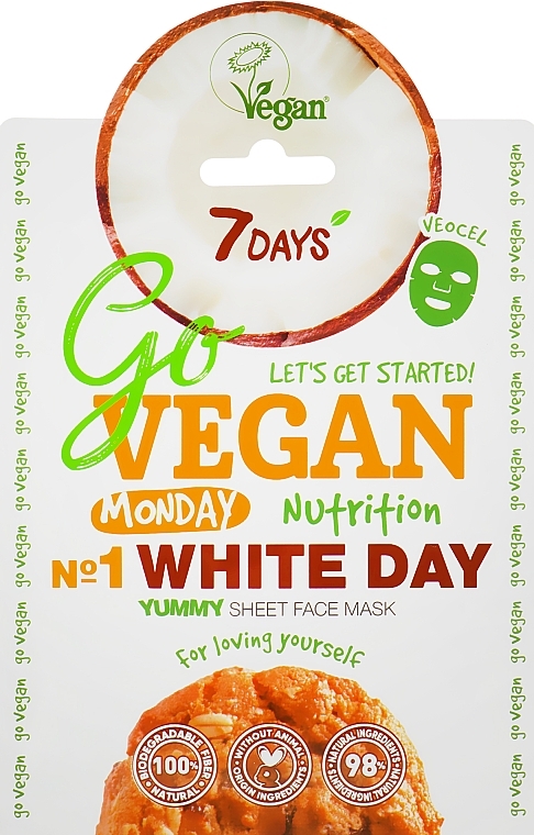 Facial Sheet Mask "For Loving Yourself" - 7 Days Go Vegan Monday White Day — photo N1